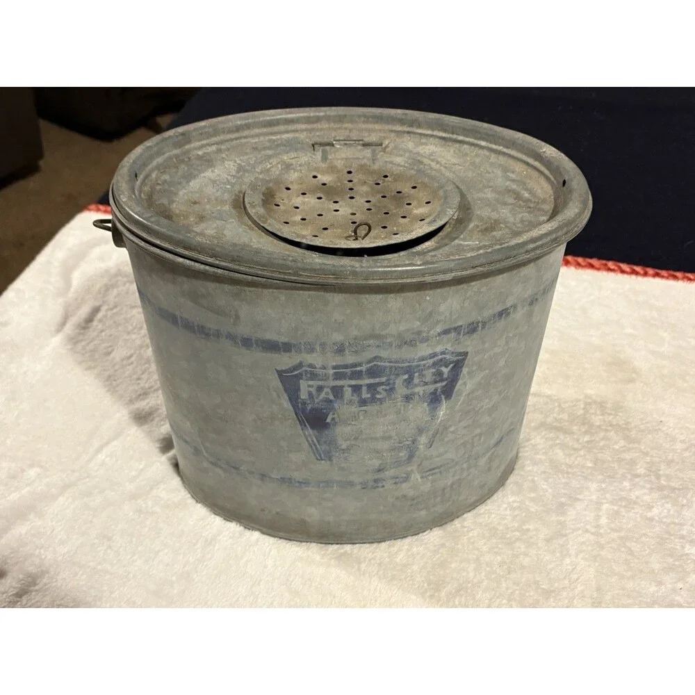 Vintage Falls City Air Breather 810-G Galvanized Minnow Bait Bucket Complete